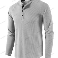 Мъжка едноцветна вафлена тениска с дълъг ръкав Henley, 8цвята - 023, снимка 10 - Тениски - 42069624
