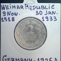 Монета Ваймарска Република 2 Марки 1925-A, снимка 1 - Нумизматика и бонистика - 29185215