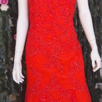 луксозна бална официална червена рокля с дантела русалка, снимка 2 - Рокли - 30404322