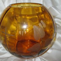 Кристална купа, ваза,ръчно гравирана ,Арт Нуво, снимка 1 - Декорация за дома - 34916435