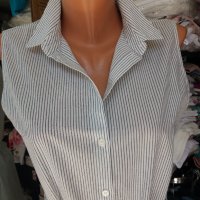Рокля тип риза на тънко синьо-бяло райе с коланче , снимка 2 - Рокли - 37496524