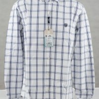 Бяла мъжка риза от памук на тъмносиньо каре Jimmy Sanders - L, снимка 1 - Ризи - 42809535