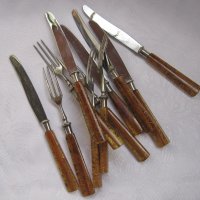 6 бр нож и 5 бр вилица солинген с дръжка цвят кехлибар, снимка 1 - Други стоки за дома - 30718145