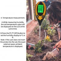 4в1 Уред за измерване PH на почвата,температура,влажност и интезитед на светлина, снимка 2 - Градинска техника - 30906414