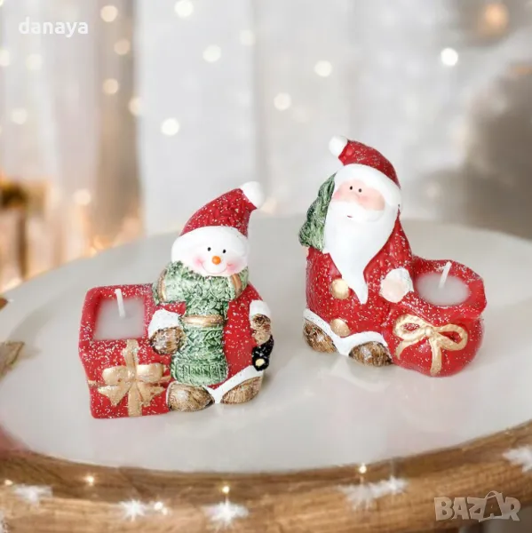 5329 Керамична коледна свещ с Дядо Коледа или Снежко, снимка 1