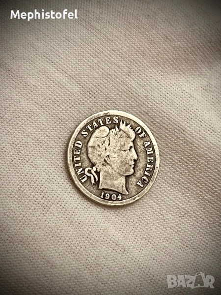 10 цента /дайм/ 1904 г, САЩ - сребърна монета, снимка 1
