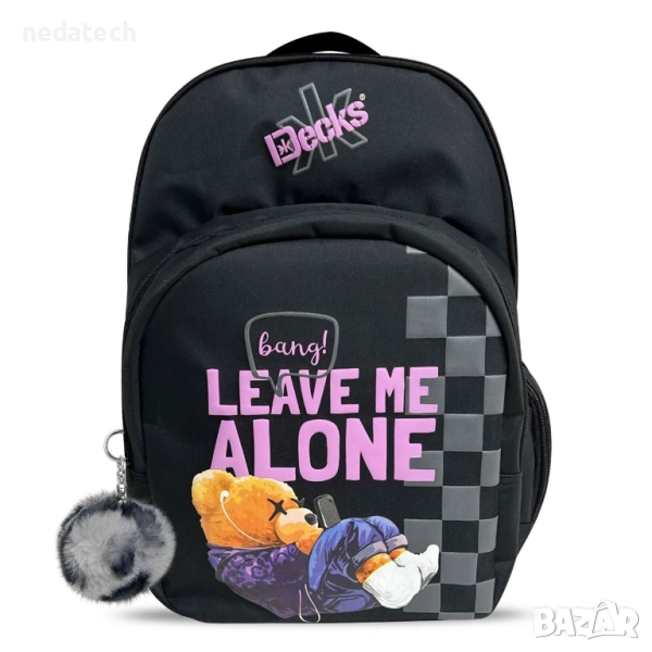 Ученическа раница Decks с плюшено мече, 33x18x48см., снимка 1