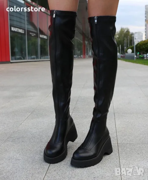 Чизми на платформа - черна кожа - BSK1, снимка 1