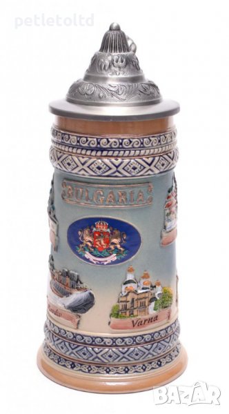 Сувенирна чаша с метално капаче, ГЕРБ на Р. България и знакови забележителности от страната, снимка 1