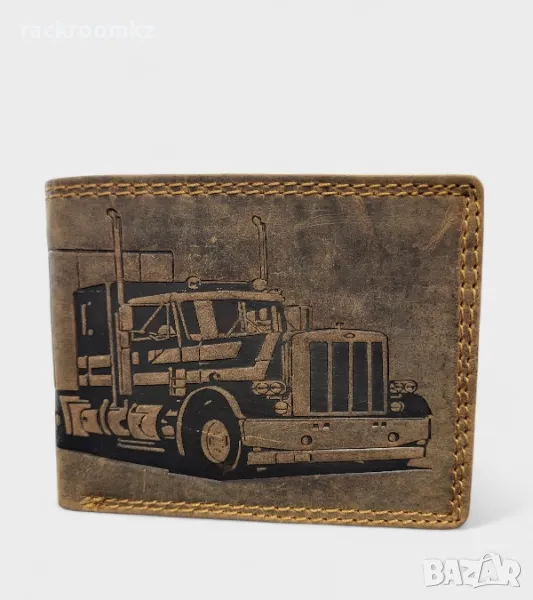 Мъжки портфейл от естествена кожа с камион кафяв, снимка 1