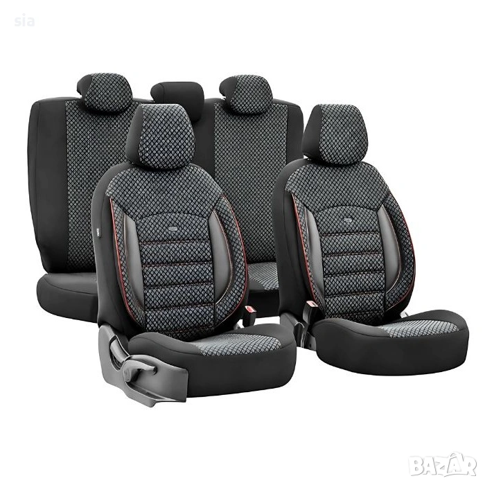 Тапицерия за седалки, 11 части, Спорт Плюс, червен кант, снимка 1