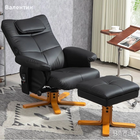 Масажен кожен фотьойл с табуретка, снимка 1