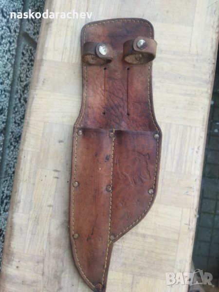 Дебел ловджийски кожен калъф кания за два ножа с глиган , снимка 1