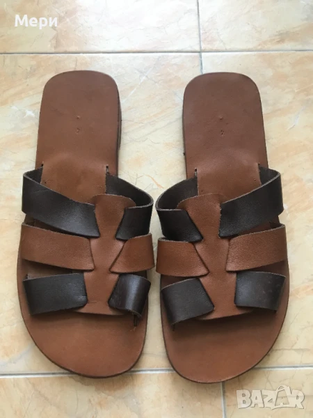 Мъжки кожени чехли, ръчна изработка , снимка 1