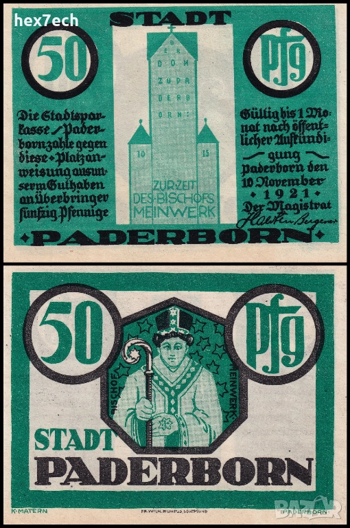 ❤️ ⭐ Германия Paderborn 1921 50 пфенинга UNC нова ⭐ ❤️, снимка 1