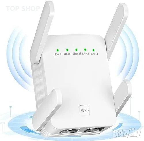 Нов Усилвател за WiFi 1200Mbps до 300 кв.метра двулентова антена дом интернет, снимка 1