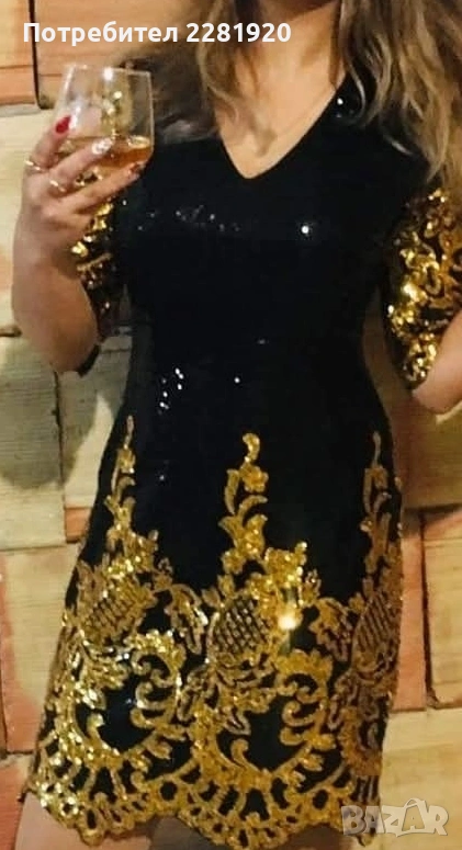 Черна рокля със златни детайли , снимка 1