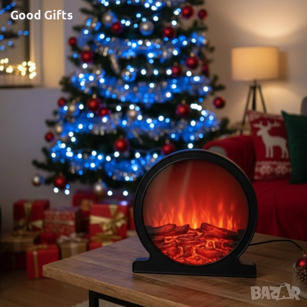 Кръгла декоративна LED камина с ефект на пламък – уют и топлина без огън, снимка 1
