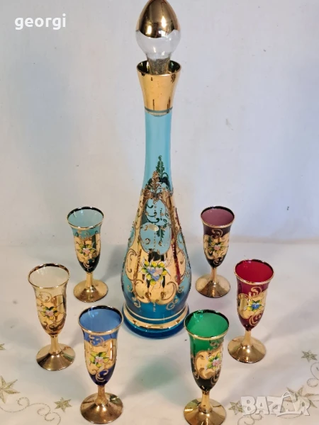 декантер със шест чаши Murano с 24к позлата уникат, снимка 1