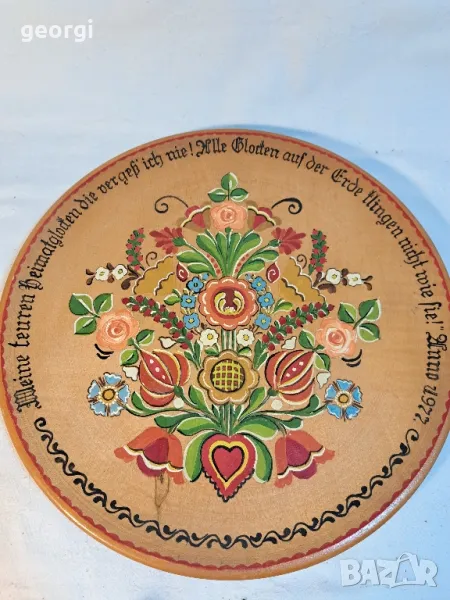 декоративна немска изрисувана дървена чиния за стена   4/4, снимка 1