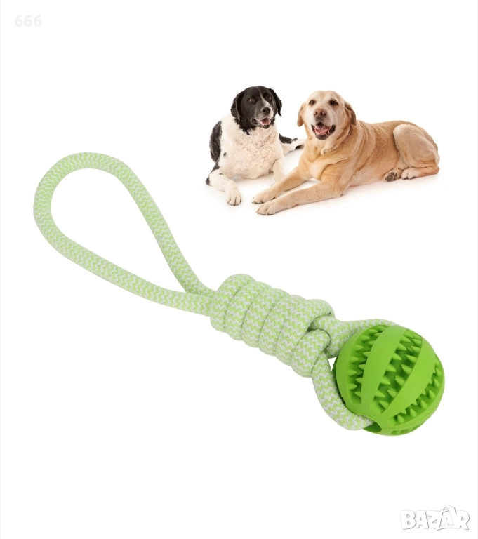 Интерактивна топка за кучета, памучно въже, устойчива на ухапване, зелена, снимка 1