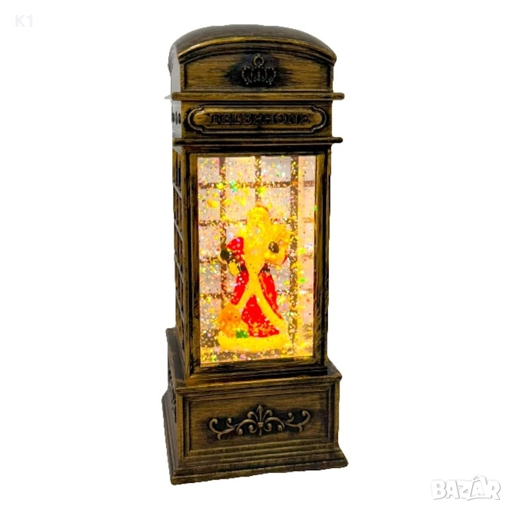 Телефонна кабина тип Снежен фенер електронен орнамент, с Дядо Коледа и подаръци, снимка 1