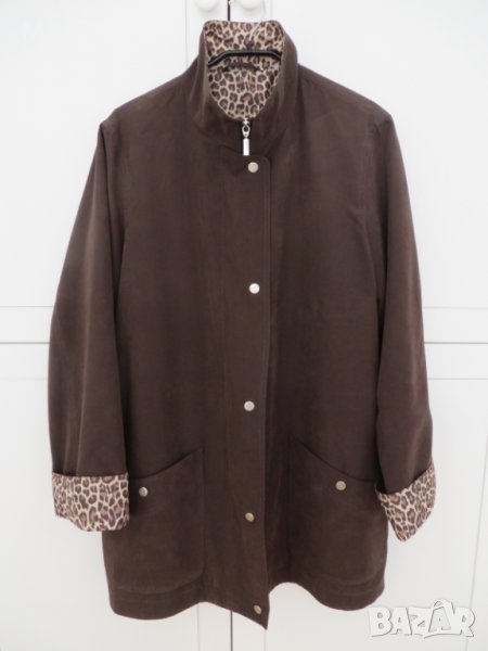 Пролетно яке с леопардови акценти, L, кафяво, снимка 1