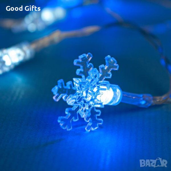 Коледни лампички Снежинки, 1.70м, Ледено синьо, снимка 1