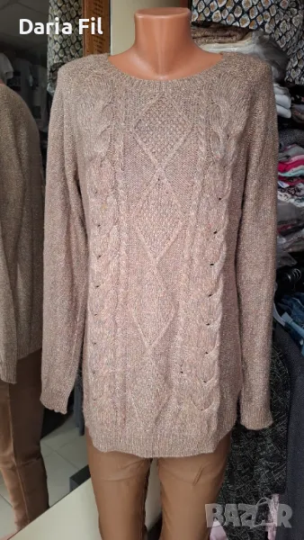 Рокля от бежово-златисто меланжирано плетиво, снимка 1