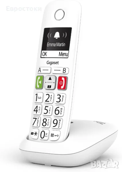 Безжичен стационарен телефон Gigaset DECT E290 големи бутони – Бял.  Има български език, снимка 1