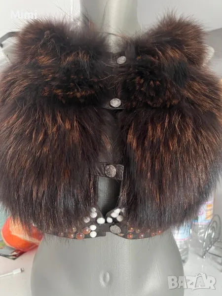 Кожен елек с естествен пух S, снимка 1