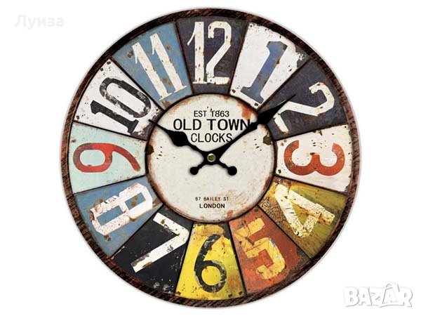 Дървен часовник "Old town", снимка 1