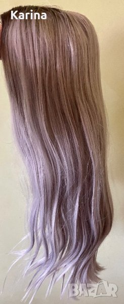 Перука от  висококачествен синтетичен косъм ,цвят   Омбре ( черно, сиво, лилаво), дължина 70см. , снимка 1