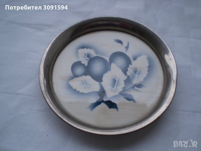 Стар  КРЪГЪЛ поднос порцелан метал, снимка 1