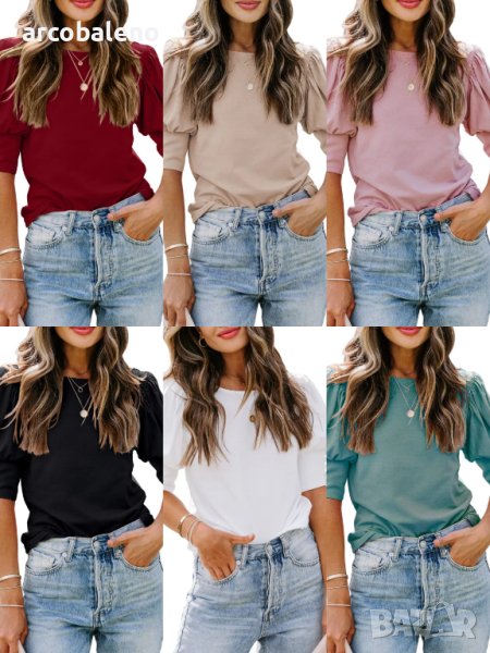 Едноцветна дамска блуза с буф ръкав, 6цвята, снимка 1