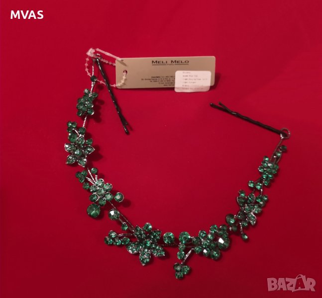 Нова шнола за коса цветя със зелени камъчета огъваща се , снимка 1