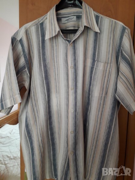 Нова мъжка риза къс ръкав на райета 100 % памук , снимка 1