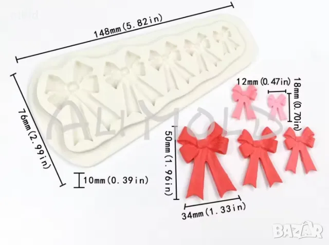 5 панделки пандели пандела за подарък подаръчни силиконов молд форма фондан шоколад декор, снимка 2 - Форми - 48168239