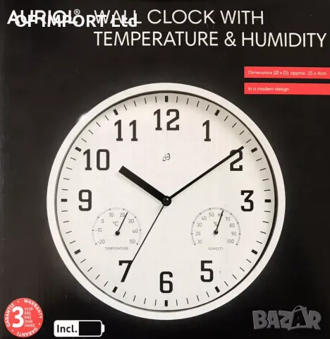 Стенен Часовник AURIOL с Температура и Влажност, снимка 4 - Други стоки за дома - 49544510