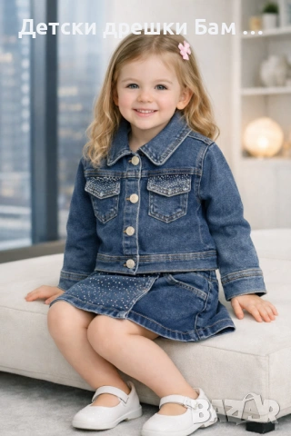 Стилен дънков комплект с камъчета 