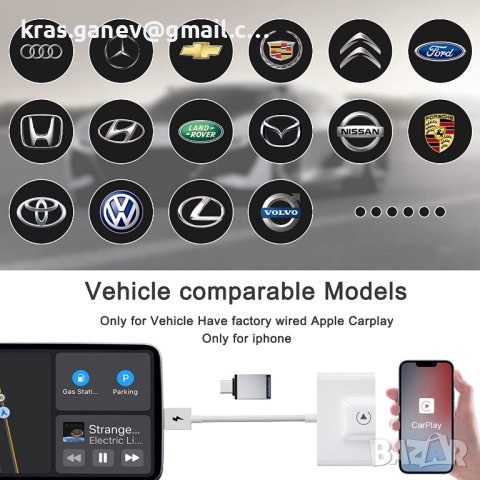 iPhone Wireless CarPlay Adapter, Wireless Carplay Dongle Convert Wired, снимка 5 - Аксесоари и консумативи - 40594684