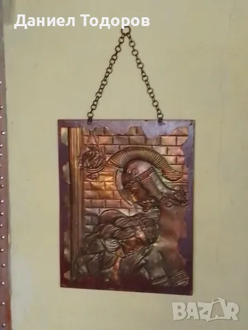 Красива Стара Медна Декоративна Картина върху  Дърво , Медно Пано-, снимка 12 - Картини - 47475650