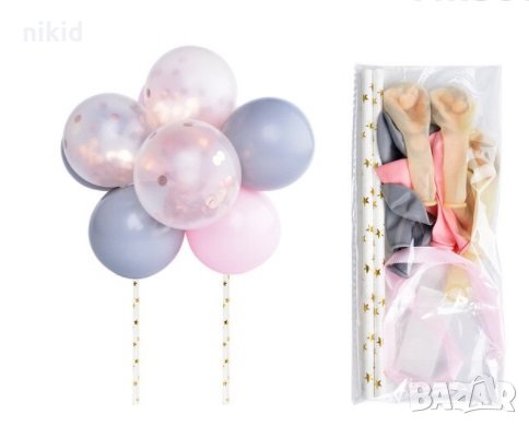 10 бр мини балони балончета и сламки топери за украса на торта , снимка 6 - Други - 27240012