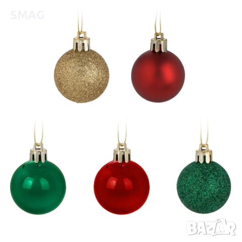 Комплект коледни топки зелено, червено, златисто Ø3 см_1240982, снимка 2 - Други - 52354010