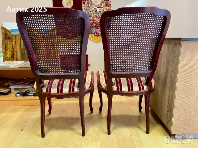 Винтидж стол в стил Луи XV с раттанова облегалка, снимка 2 - Антикварни и старинни предмети - 52746626