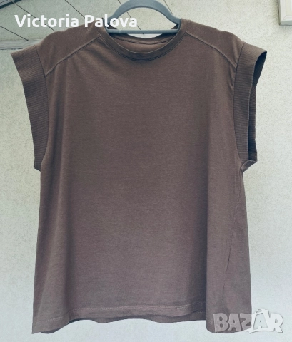 Блуза тип тениска капучино памук, снимка 2 - Тениски - 52086931