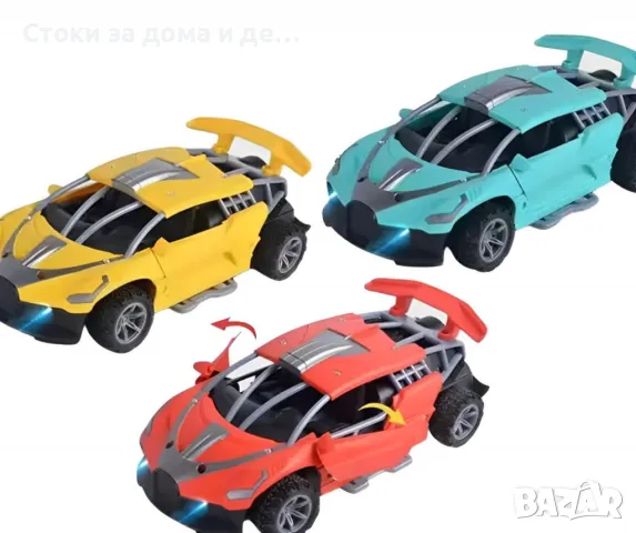 ✨Състезателна кола с дистанционно управление, LED светлини, пушек  1:18 - червен/жълт/тюркоаз, снимка 1