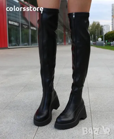 Чизми на платформа - черна кожа - BSK1