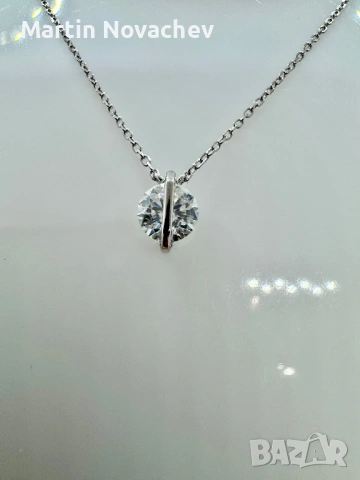 Сребърно колие с мойсанит (Диамант) 1 карат, снимка 2 - Колиета, медальони, синджири - 53331638