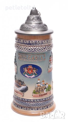 Сувенирна чаша с метално капаче, ГЕРБ на Р. България и знакови забележителности от страната, снимка 1 - Подаръци за юбилей - 37259088